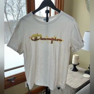 Champion White Tee with Yellow and Red Logo